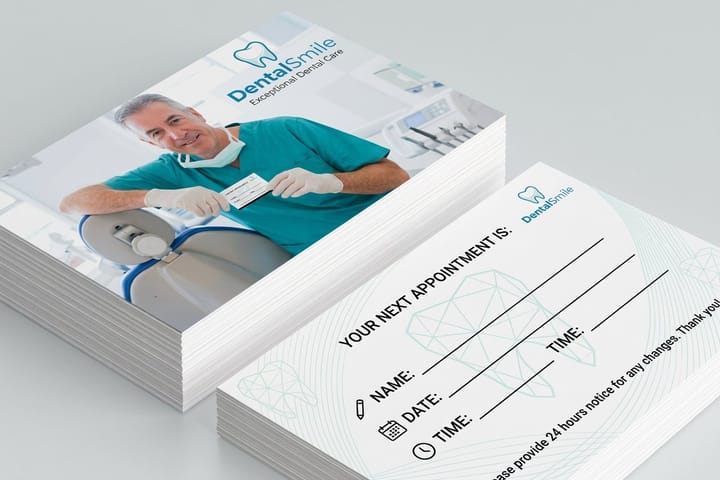 Dental appointment cards printed by 4OVER4 for booking the next cleaning