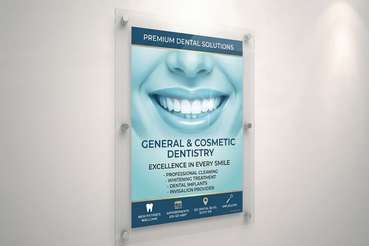 Dental office sign printed by 4OVER4 mounted outside a practice