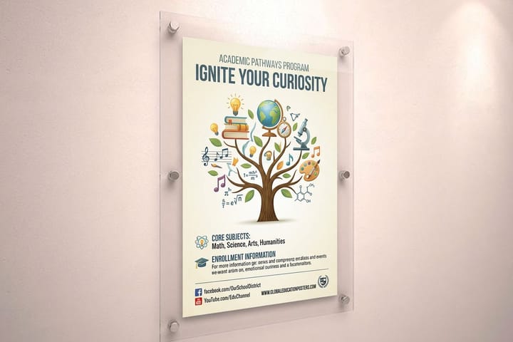Education posters printed by 4OVER4 displaying classroom rules and subject references