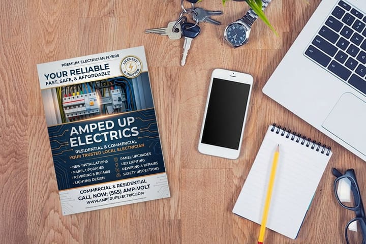 Electrician flyers printed by 4OVER4 promoting a grand-opening safety inspection offer