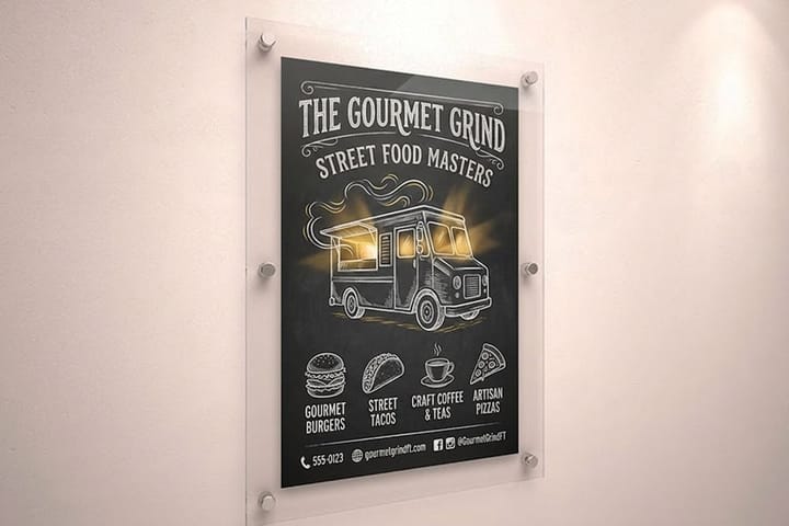 Food truck signs printed by 4OVER4 announcing specials at the service window