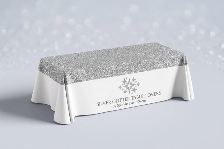Glitter table cover from 4OVER4 in 9oz polyester dressing a party dessert table