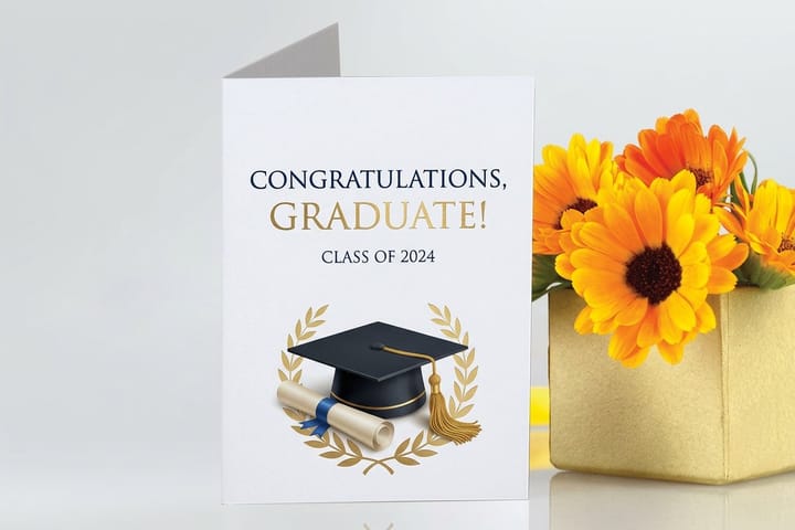 Graduation greeting cards printed by 4OVER4 with a portrait and the class year