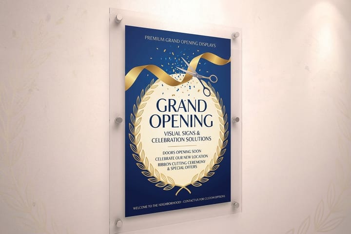 Grand opening yard and A-frame signs printed by 4OVER4 directing traffic to a food truck
