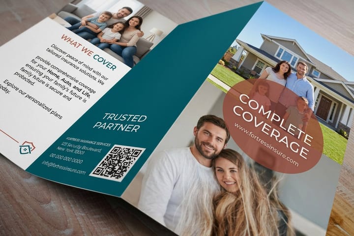 Insurance brochures printed by 4OVER4 explaining coverage options in plain language