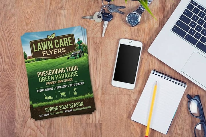 Lawn care flyers printed by 4OVER4 promoting a spring cleanup offer