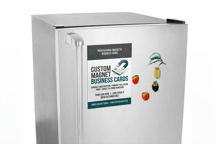 Magnet business cards printed by 4OVER4 keeping an auto shop number on the fridge
