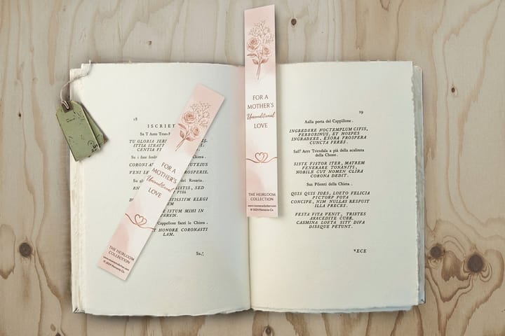 Mother's Day bookmarks printed by 4OVER4 in a stack with floral artwork
