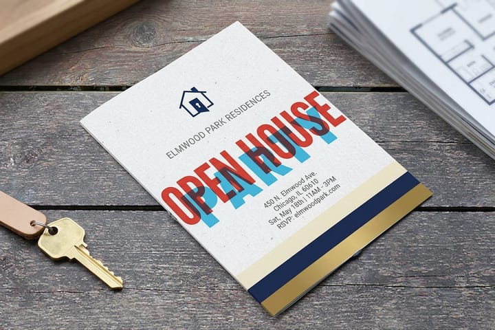 Open House Invitations from 4OVER4, part of a realtor open-house print kit