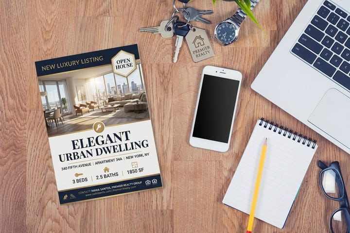 Real estate flyers printed by 4OVER4 presenting a current listing
