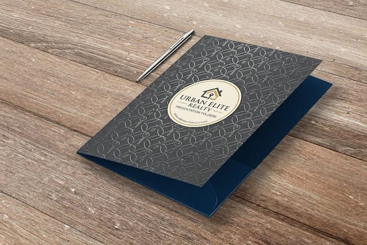 Real estate presentation folders printed by 4OVER4 holding a listing proposal