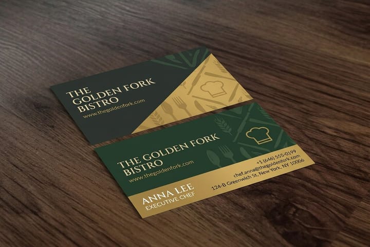 Restaurant Business Cards from 4OVER4, part of a restaurant opening print bundle