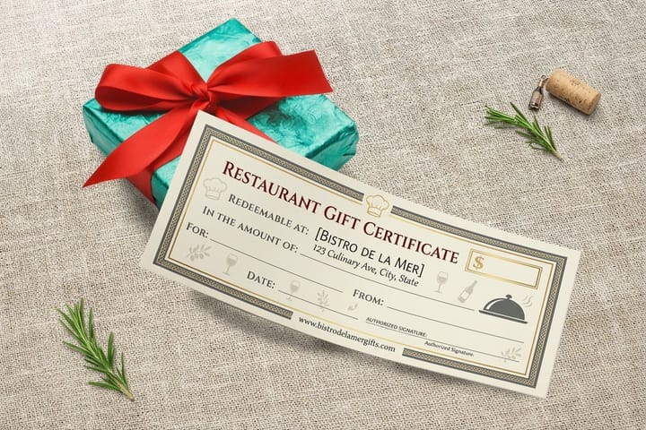 Restaurant Gift Certificates printed by 4OVER4