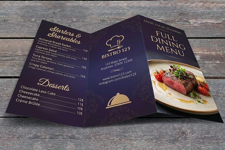 Restaurant menu printed by 4OVER4 for a bakery and cafe counter