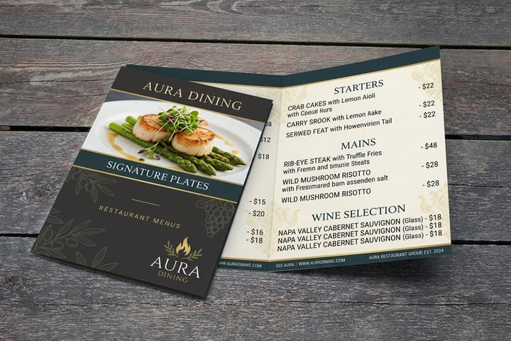 Restaurant Menus from 4OVER4, part of a restaurant opening print bundle