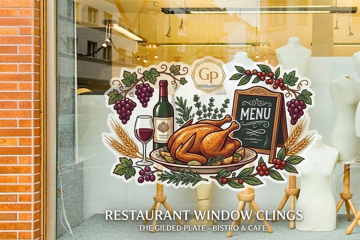 Restaurant Window Clings from 4OVER4, part of a restaurant opening print bundle