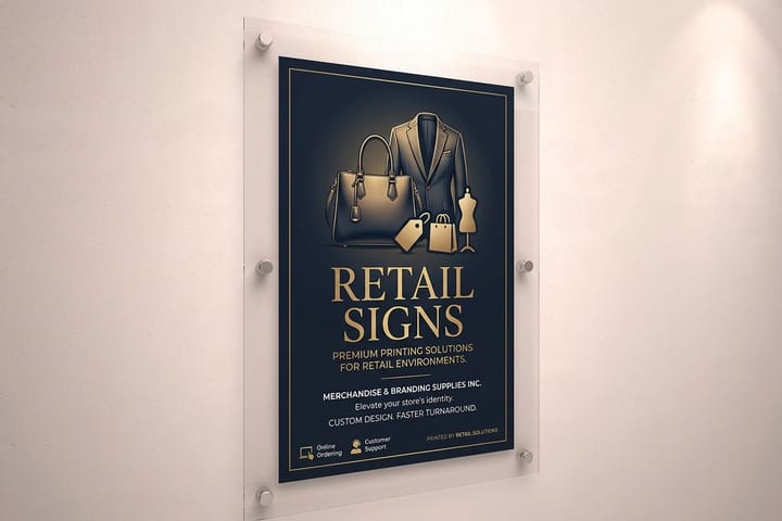 Retail signs printed by 4OVER4 for in-store promotions and wayfinding