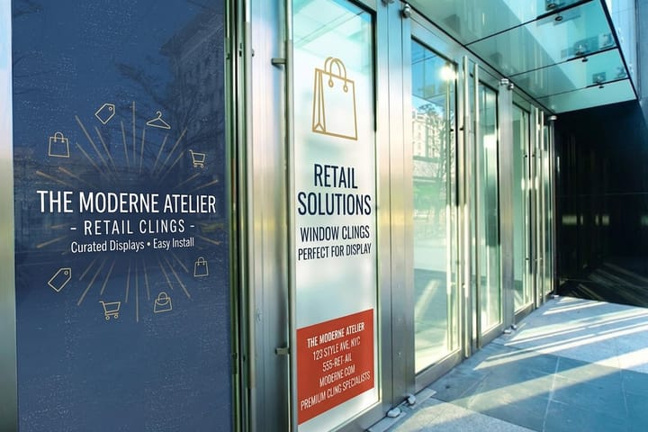 Retail window clings printed by 4OVER4 on a food shop storefront