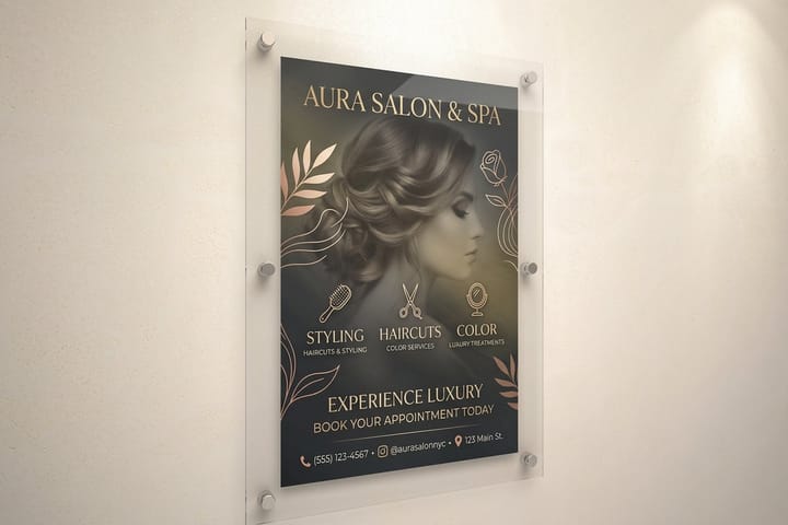 Salon signs printed by 4OVER4 directing clients inside a nail bar