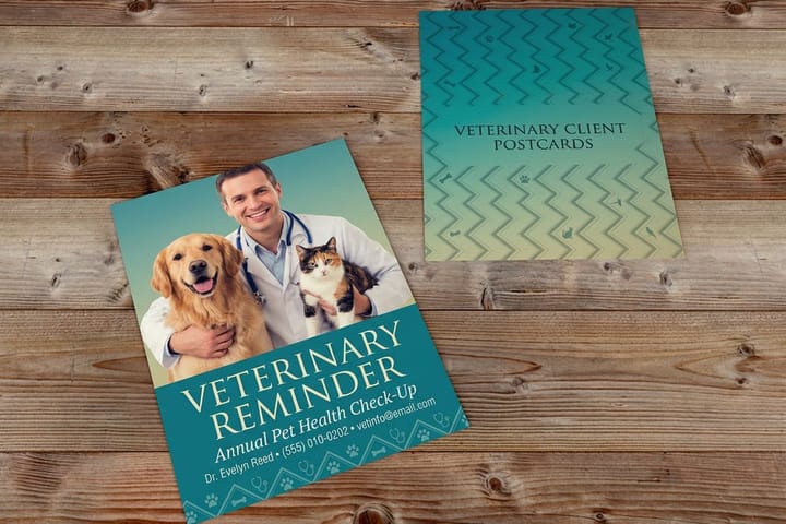 Veterinary postcards printed by 4OVER4 reminding pet owners about vaccines