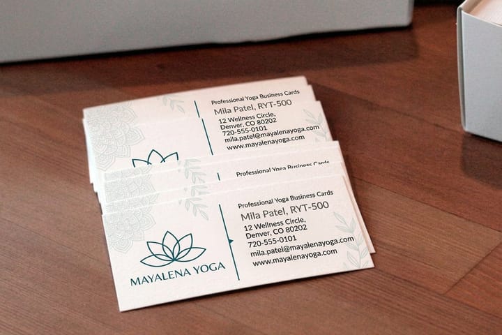 Yoga business cards printed by 4OVER4 for studio teachers