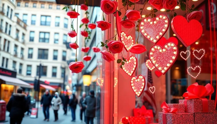 Valentine's Day storefront window display printed by 4OVER4
