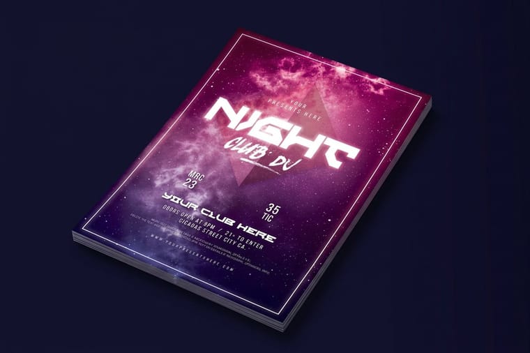Club flyers from 4OVER4, the anchor piece of the nightclub promo kit