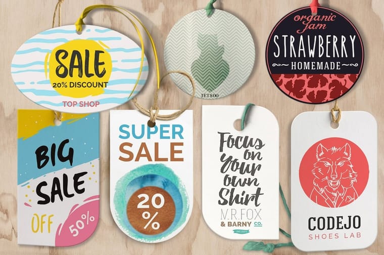 Die-cut hangtags from 4OVER4, the anchor piece of the wine shop starter pack