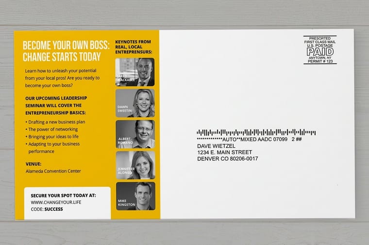 Oversized EDDM postcards from 4OVER4 stacked for a USPS saturation drop