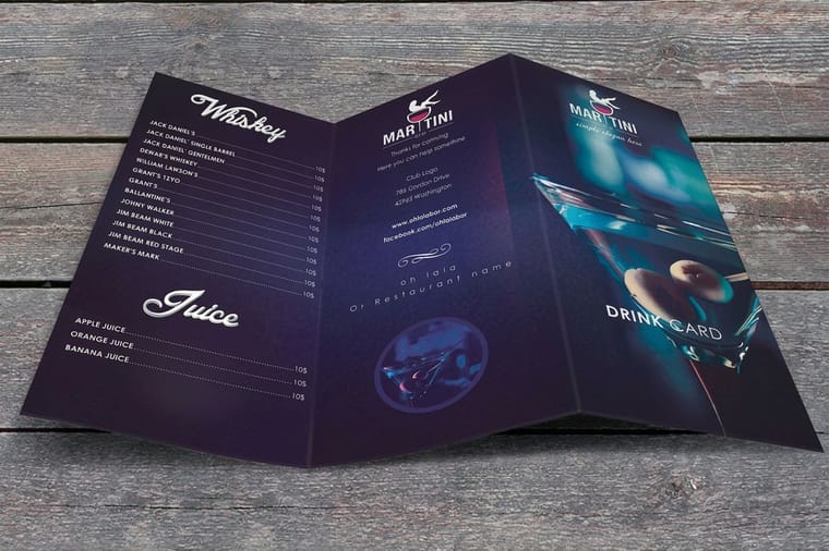 Printed menus from 4OVER4, the highest-traffic piece in a sports bar's print lineup