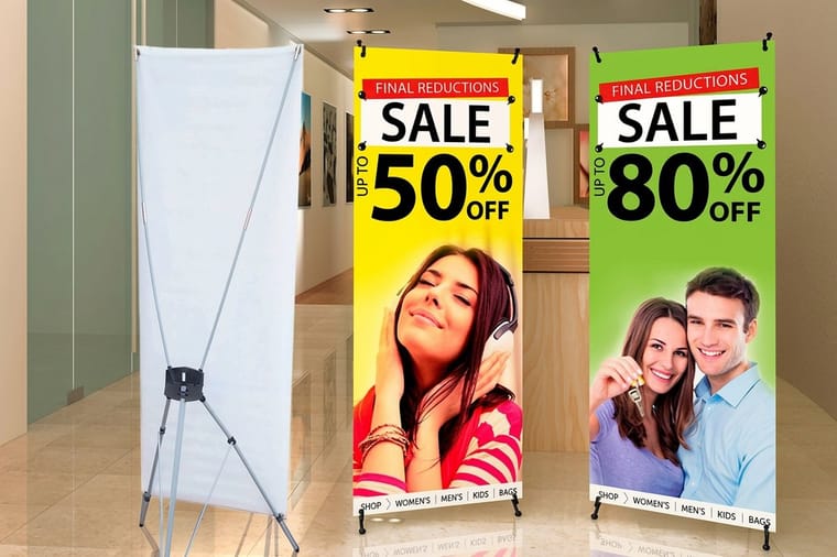 Summer sale promo print pieces from 4OVER4 arranged as a set