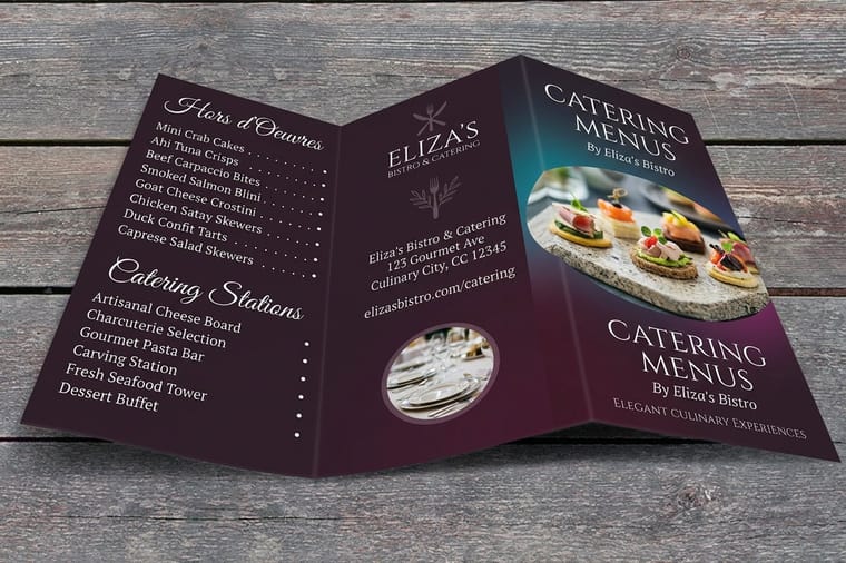 Catering marketing print pieces from 4OVER4 arranged as a set