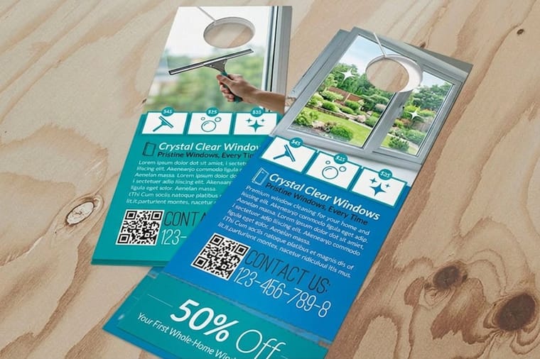 Cleaning service door hangers, the lead piece of the new-customer marketing set from 4OVER4