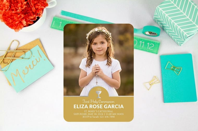 First communion print pieces from 4OVER4 arranged as a matching set