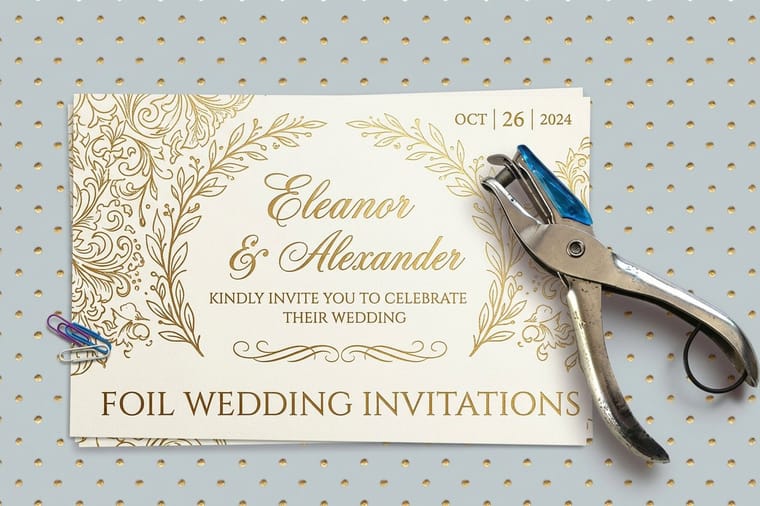 Foil-stamped wedding invitation printed by 4OVER4.COM