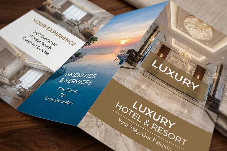 Hotel seasonal-promo print pieces from 4OVER4 arranged as a set