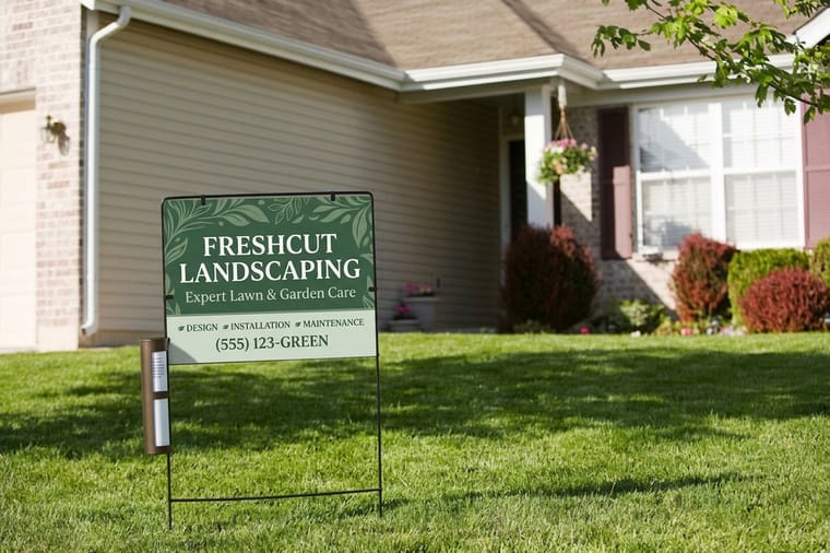 Landscaping marketing set from 4OVER4 led by a yard sign
