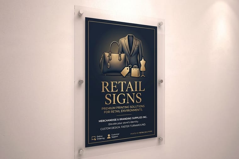 Branded retail signs printed by 4OVER4 in a storefront setting