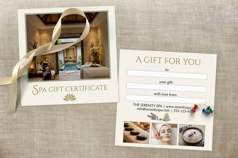 Gift certificate printed by 4OVER4 on gloss cover stock