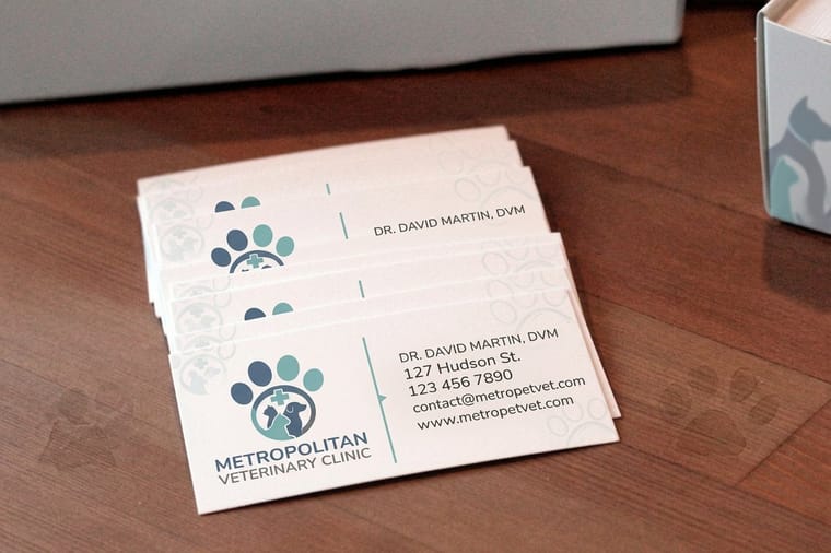 Veterinary business cards from 4OVER4, the referral anchor of the clinic lineup