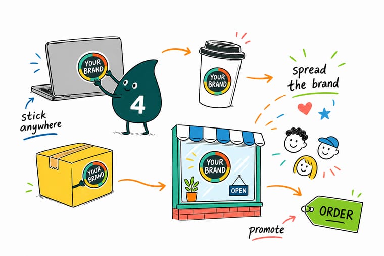Wally from 4OVER4 turning a logo into stickers that travel onto laptops, bottles, and bumpers