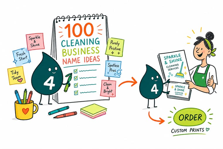 Wally from 4OVER4 helping a cleaning company choose a business name and print it on cards and door hangers
