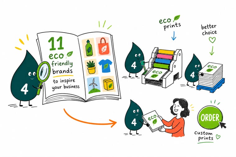 Wally from 4OVER4 comparing recycled kraft packaging and uncoated business cards for an eco-friendly brand kit
