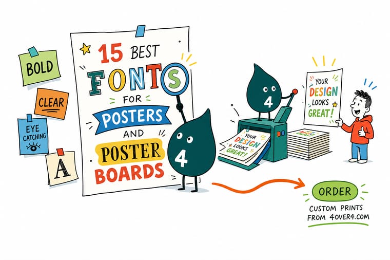 Wally from 4OVER4 comparing poster font samples at full scale to check readability from a distance