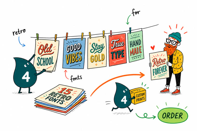 Wally from 4OVER4 matching retro typefaces to business cards, posters, and packaging