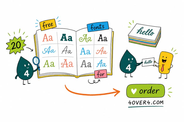 Wally from 4OVER4 pairing two free fonts on a business card and setting them in a premium print finish
