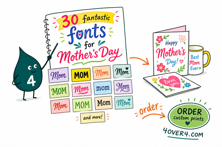 Wally from 4OVER4 helping match a Mother’s Day font to the right mood and print it on a custom card