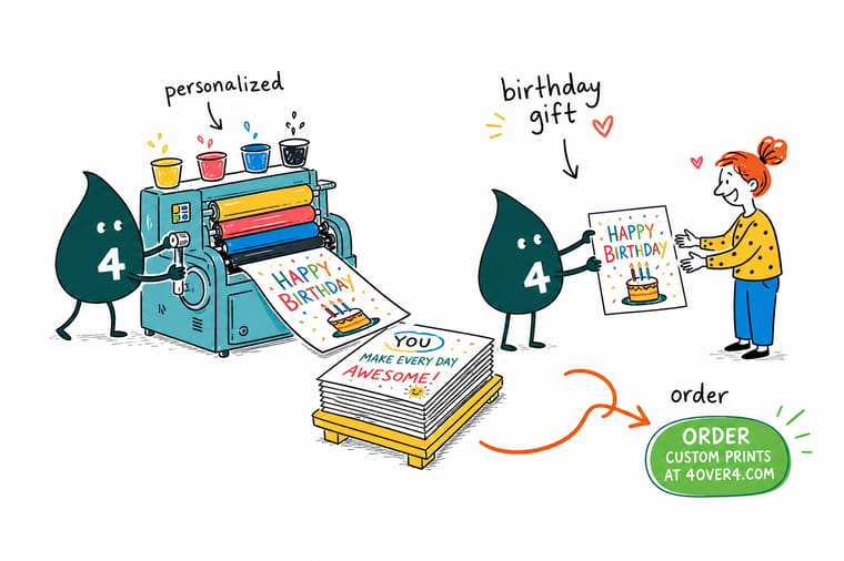 Wally from 4OVER4 helping pick a personalized birthday gift and print it as a custom banner, card and invitation