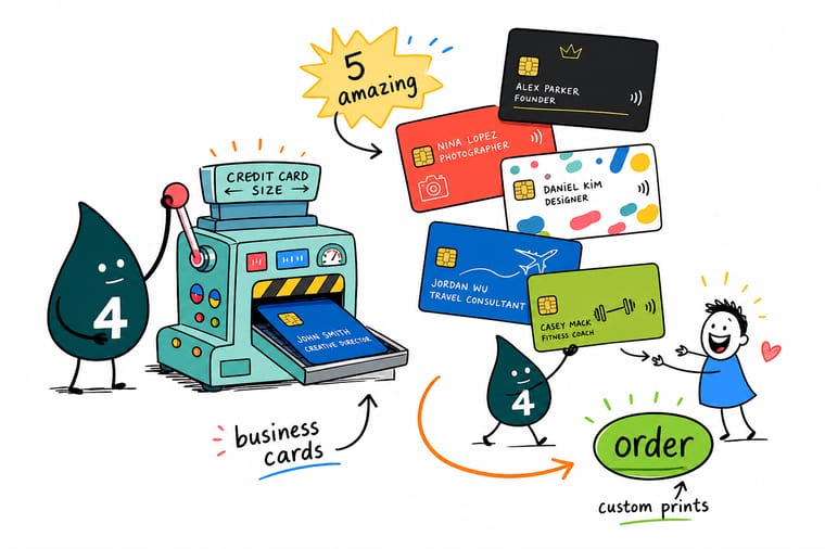 Wally from 4OVER4 handing over a plastic business card shaped like a credit card that slides into a wallet