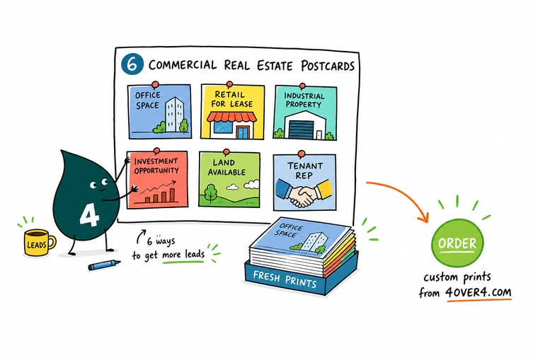 Wally from 4OVER4 sorting commercial real estate postcards and owner mailing lists for a broker campaign